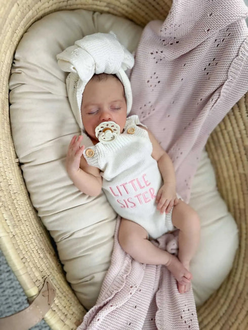 newborn-knit-romper-set-hello-world-little-sister-and-little-brother-embroidered-baby-outfit-with-hat-booties-or-headband-soft-coming-home-outfit-Sophia's Style-11