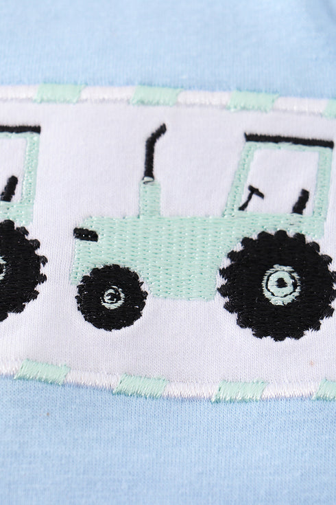 Blue tractor embroidery boy bubble