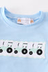 Blue tractor embroidery boy set