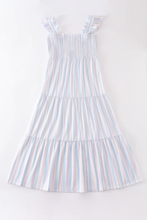 Crab french knot stripe smocked dress