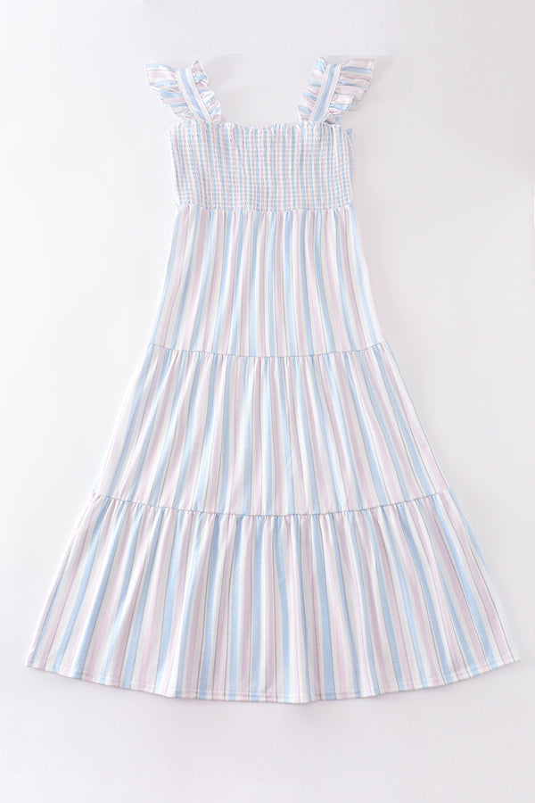 Crab french knot stripe smocked dress