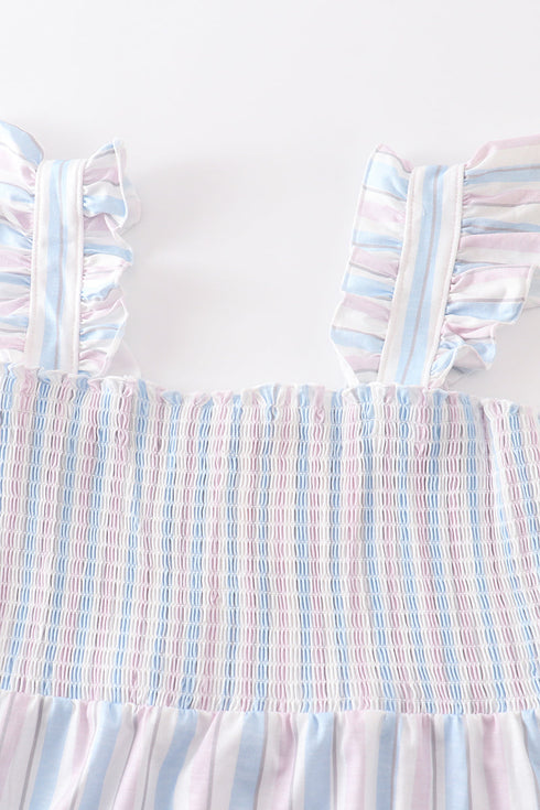 Crab french knot stripe smocked dress