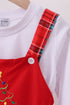 Red tree embroidery plaid jumpsuit set