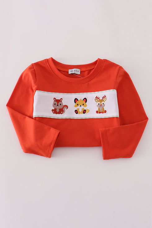 Fox embroidery gingham pants set