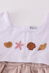 Brown Shell Starfish Embroidered Seersucker Dress