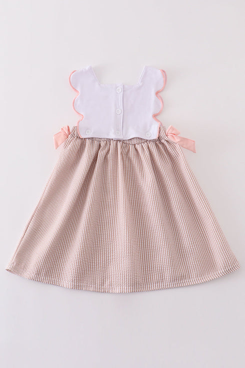 Brown Shell Starfish Embroidered Seersucker Dress