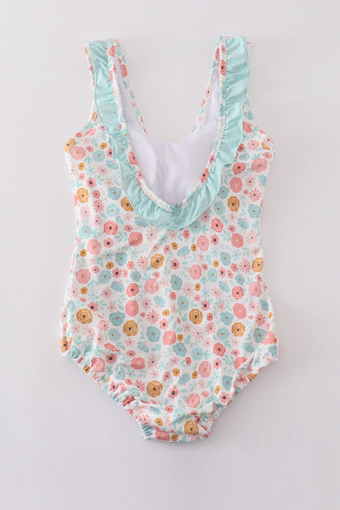 Minty floral bloom print mom swimsuit