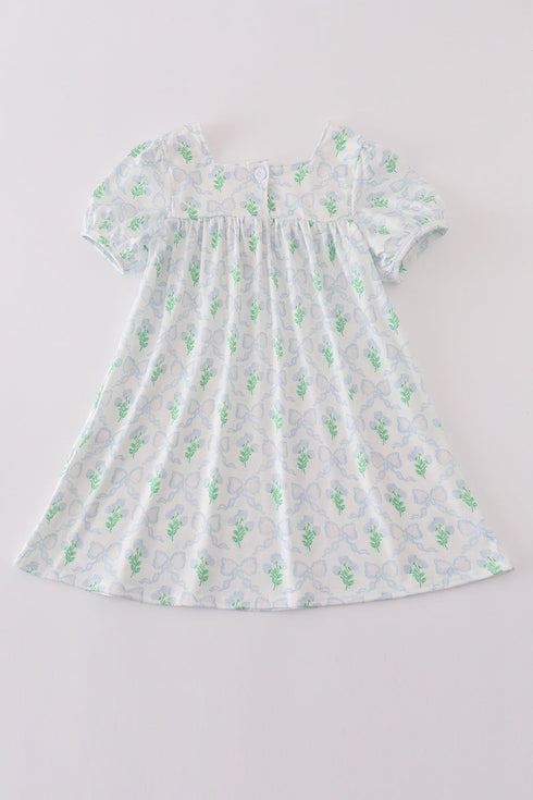 Green leaves bow print mom&me dress