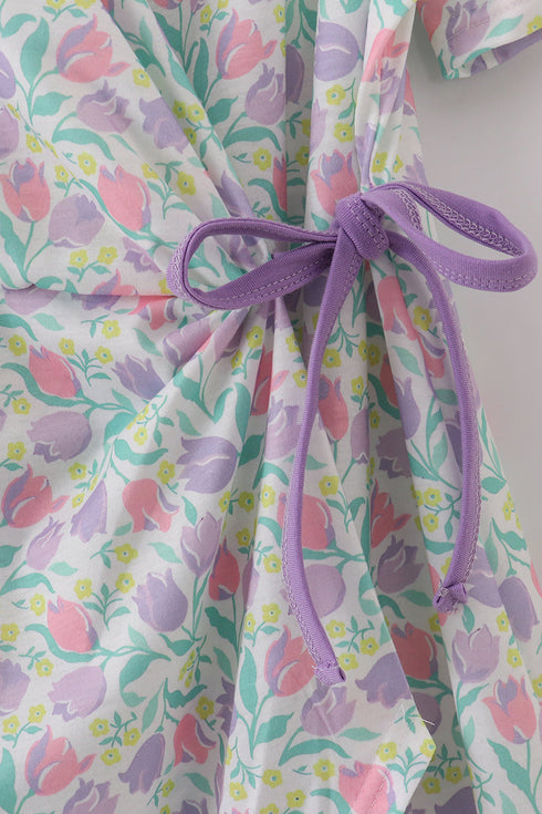 Purple floral print women dress