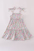 Mint pink floral print mom&me tiered dress