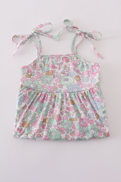 Mint pink floral print mom&me tiered dress