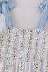 Blue floral print smocked women dress