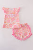 Pink Floral Ruffle Shorts Set