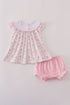Pink Bow Embroidered Bow Bloomer Set