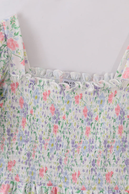 Floral print smocked mom dress