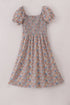 Fall floral print smocked mom dress