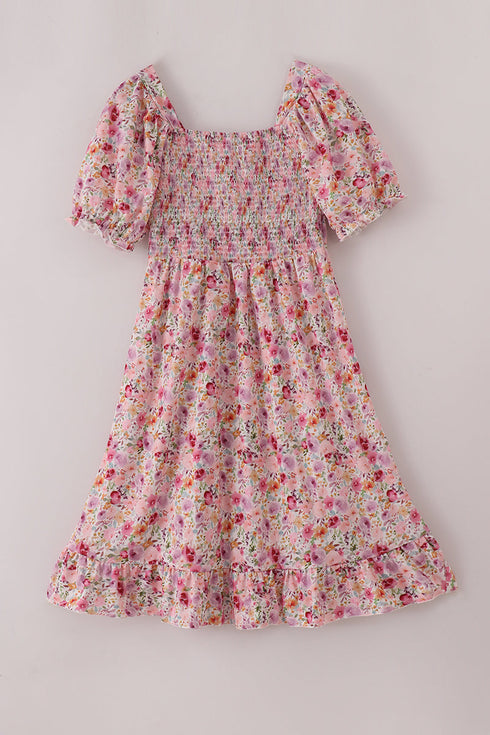 Purple floral print ruffle mom&me dress
