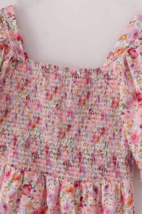 Purple floral print ruffle mom&me dress