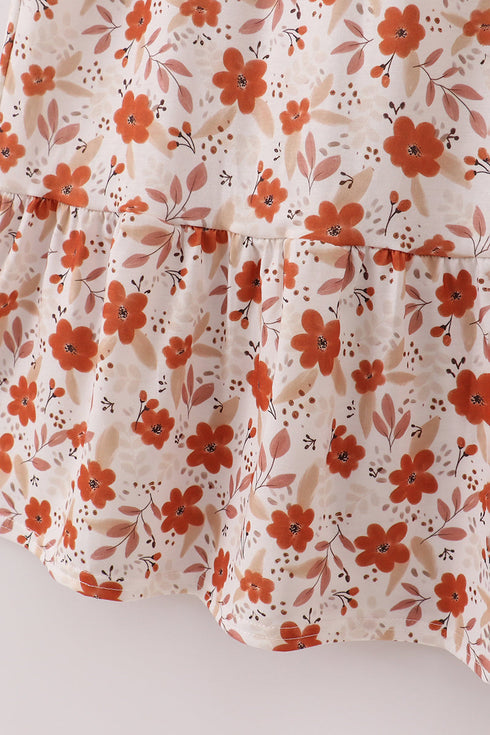 Fall floral print smocked mom dress