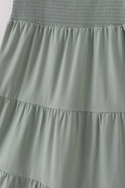 Sage smocked tiered mom dress