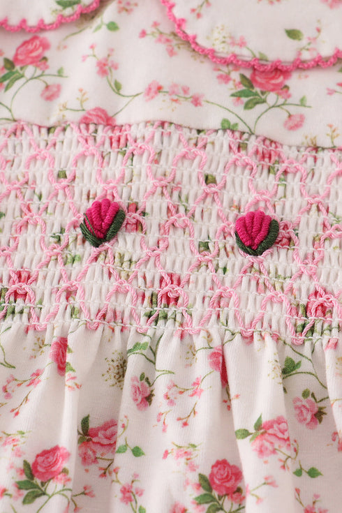 Pink rose hand smocked bloomer set