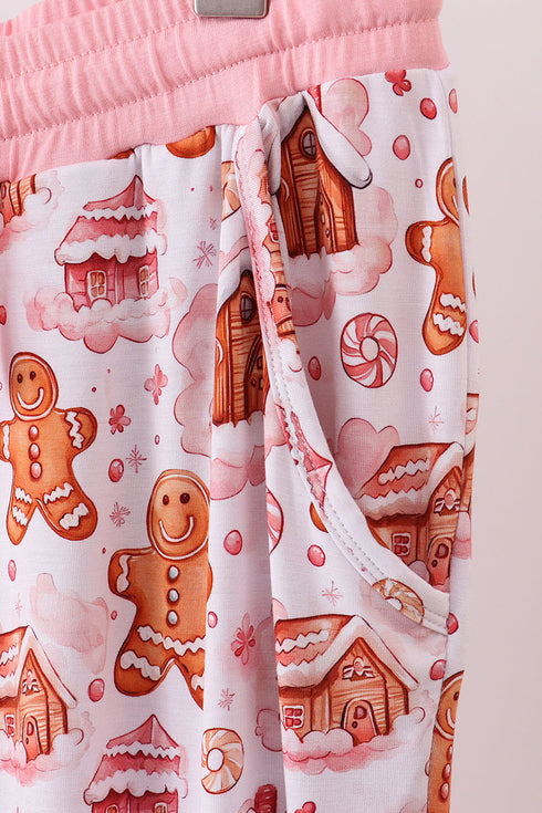 Pink gingerbread house bamboo mom pajmas pants