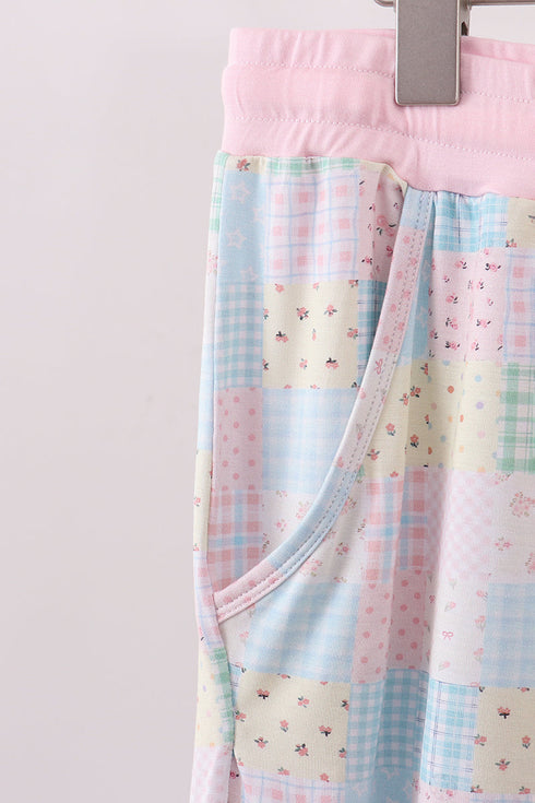 Pink floral checkered bamboo mom pajamas pants