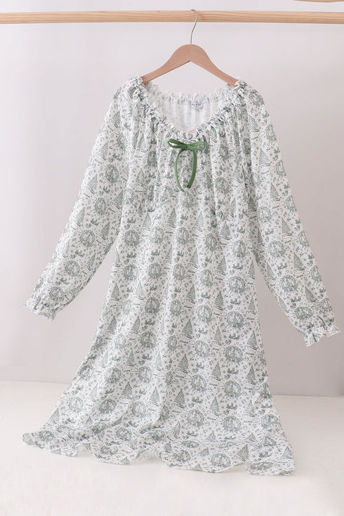 Green christmas tree print mom pajama