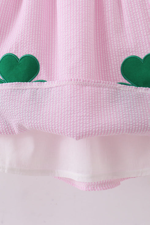 Pink clover applique seersucker dress