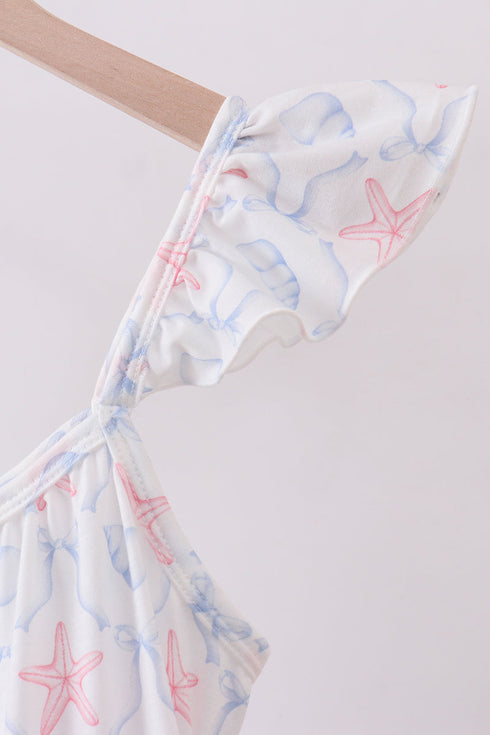 Blue starfish shell tiered women dress
