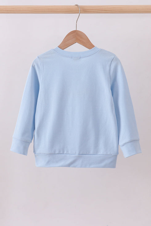 Blue puppy clover embroidery top