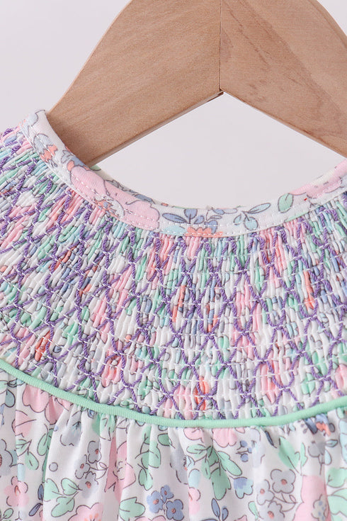 Green Floral Smocked Bubble
