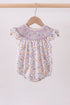 Purple Floral Smocked Ruffle Bubble