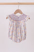 Purple Floral Smocked Ruffle Bubble