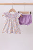 Purple Floral Smocked Bloomer Set