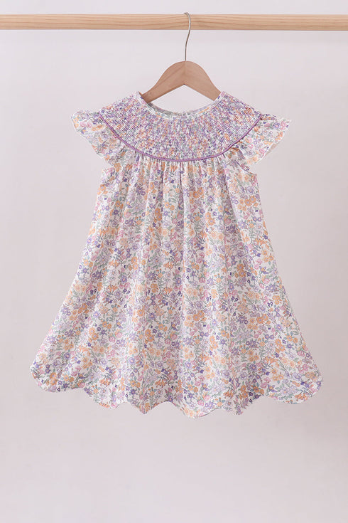 Purple Floral Smocked Dress