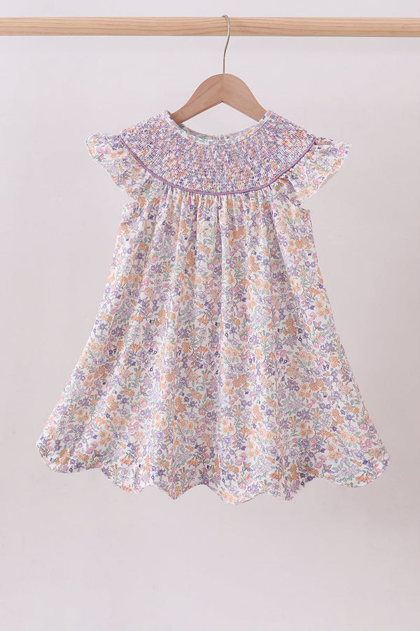 Purple Floral Smocked Dress