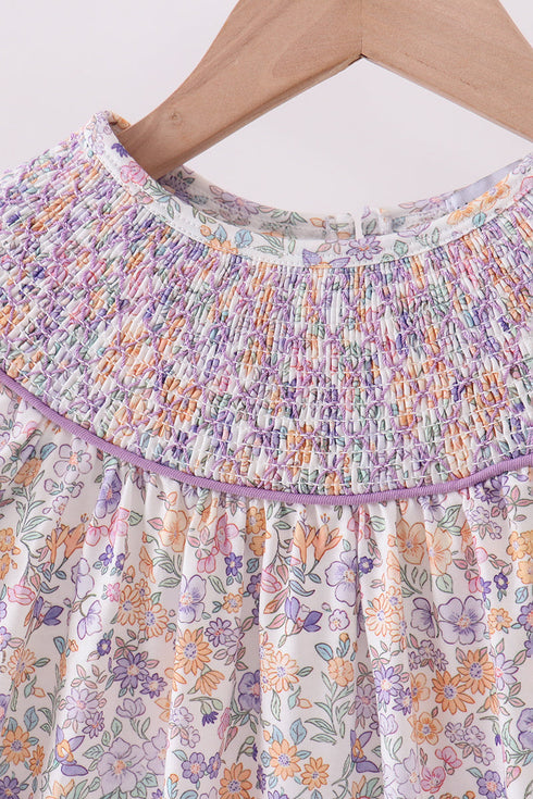 Purple Floral Smocked Dress