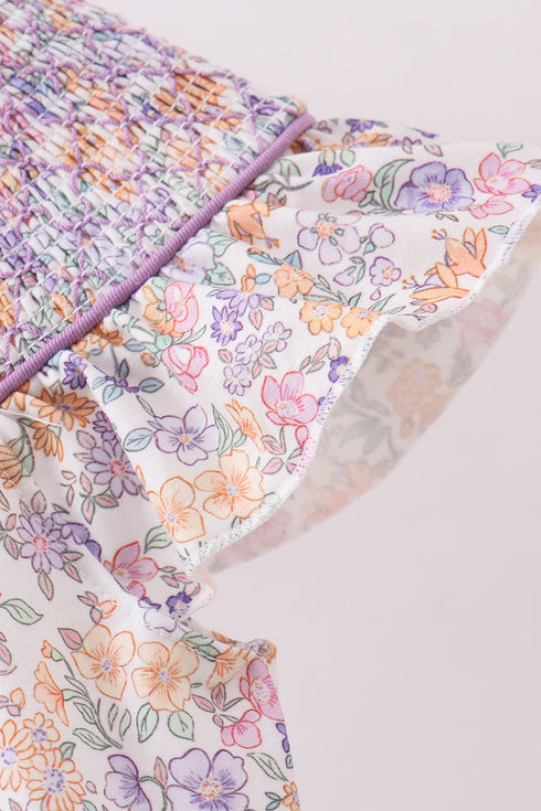 Purple Floral Smocked Dress