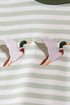 Green Duck Embroidered Stripe Romper