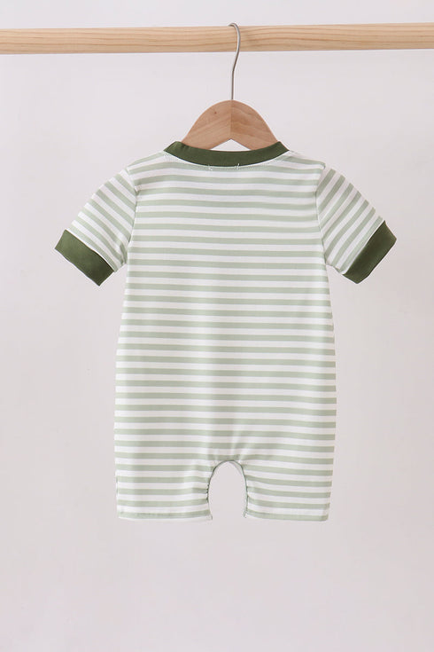 Green Duck Embroidered Stripe Romper