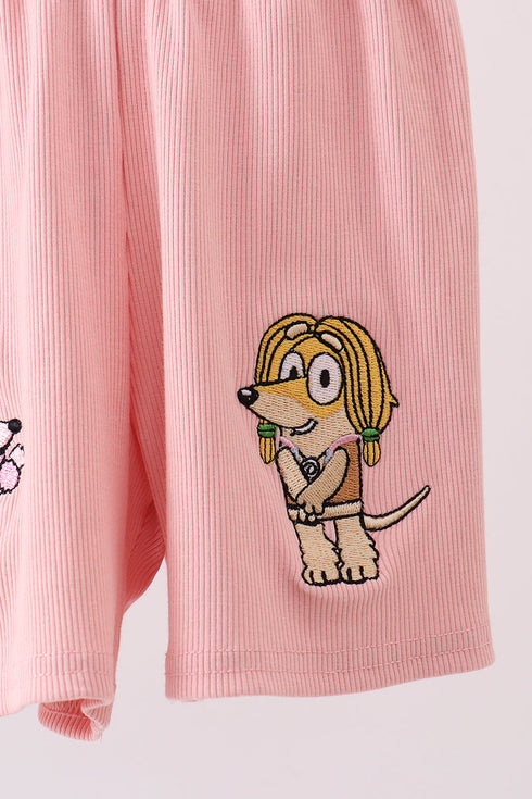Pink character embroidery jumpsuit