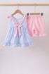 Blue Crab Embroidered Seersucker Ruffle Shorts Set