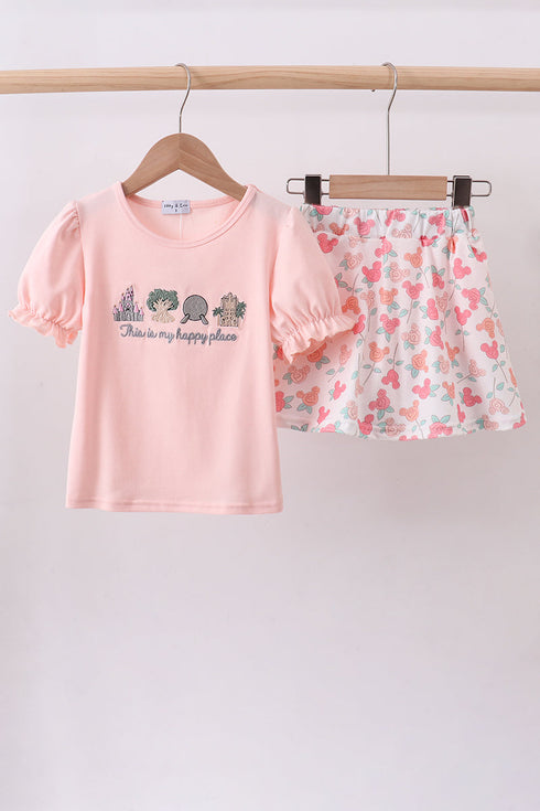 Happy Place Embroidered Skorts Set