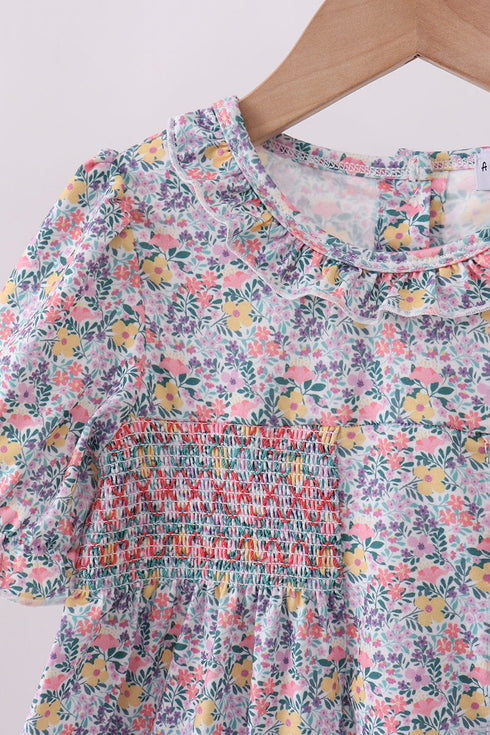 Summer garden smocked ruffle dress