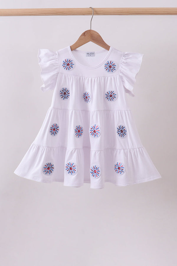 White fireworks sequin tiered ruffle dress