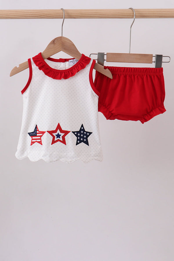 Red star applique ruffle bloomer set