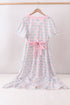 Pink hydrangea bow print tiered dress