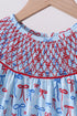 Blue bow smocked ruffle shorts set