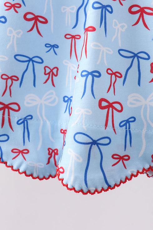 Blue bow smocked ruffle shorts set